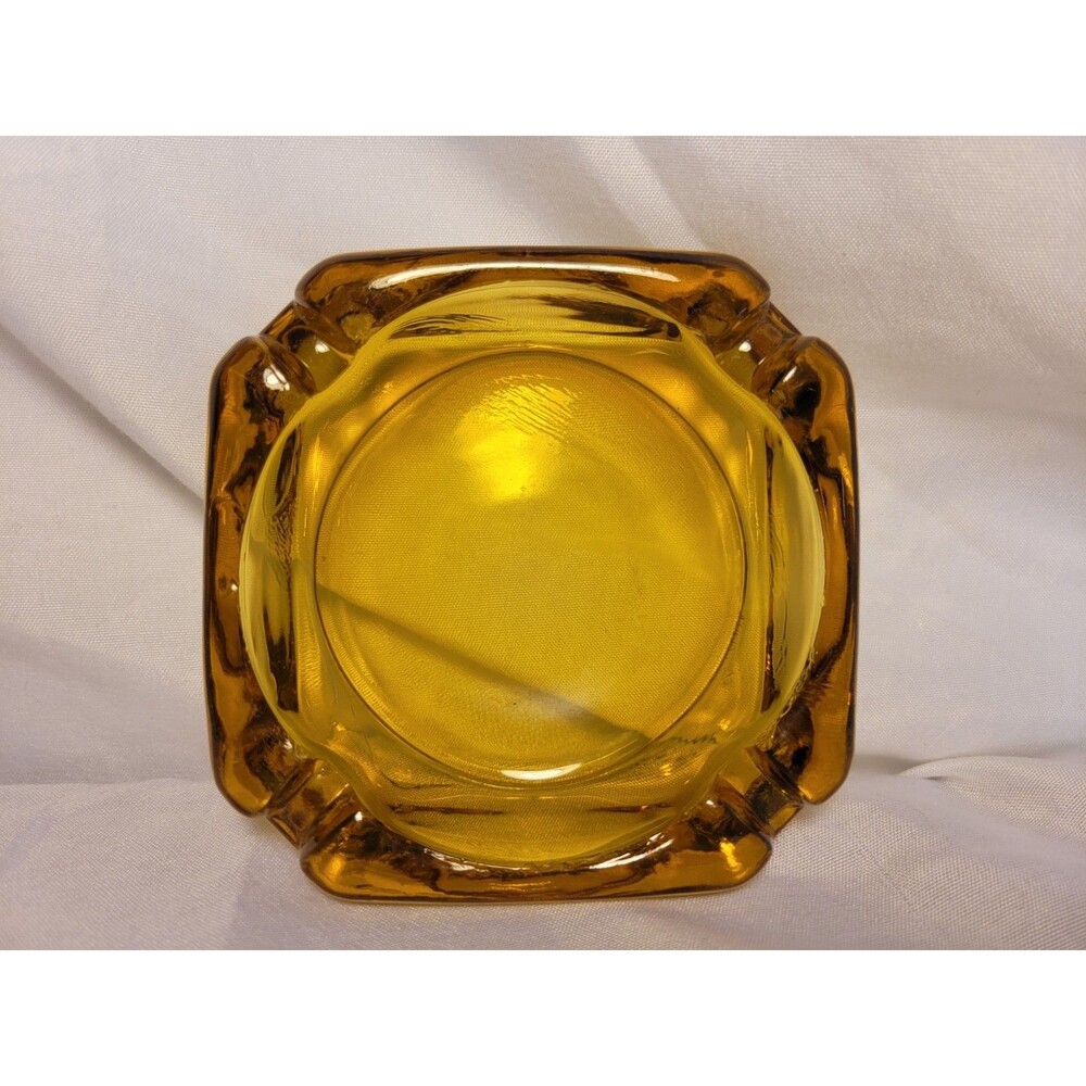 Ashtray Squared Off Corners Dark Honey Glass Amber Color Vintage Retro 60-70's